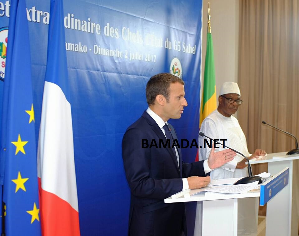 emmanuel macron president francais ibk ibrahim boubacar keita chef etat malien sahel reunion conference sommet discours